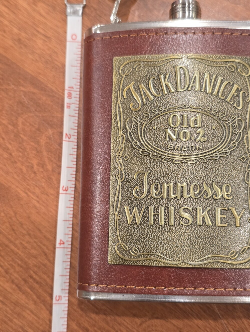 Jack Daniels Hip Flask Cognac Leather Over Stainless 8oz New - Picture 6 of 8